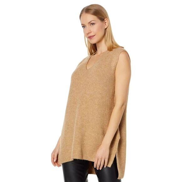 Vince Camuto Women's Shaker Knit Sweater Vest V-Neck High-Low Hem Camel Tan XL - Picture 4 of 10